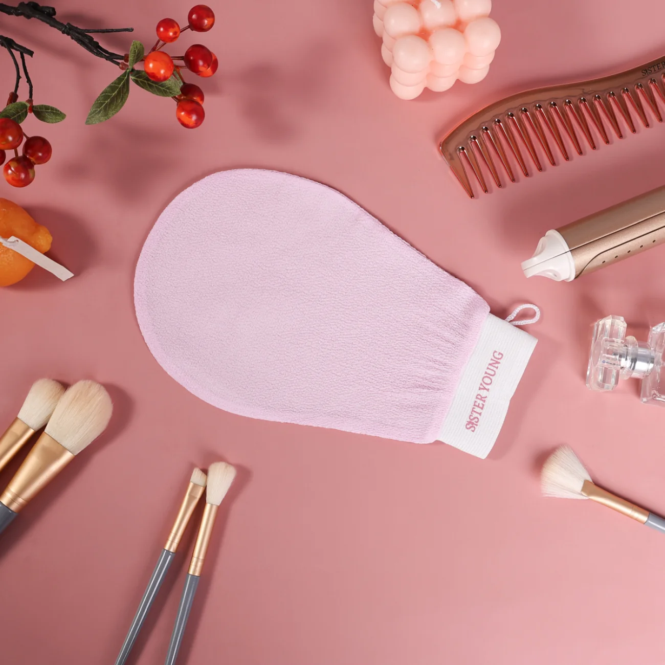 Sister Young Nova pink, złuszczająca rękawica do peelingu ciała, 1 sztuka