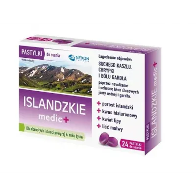Nexon Pharma Islandzkie medic+ pastylki do ssania, 24 szt.