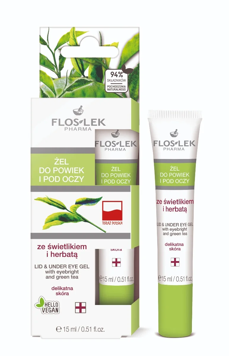 Floslek żel do powiek i pod oczy, ze świetlikiem i herbatą, 15 ml