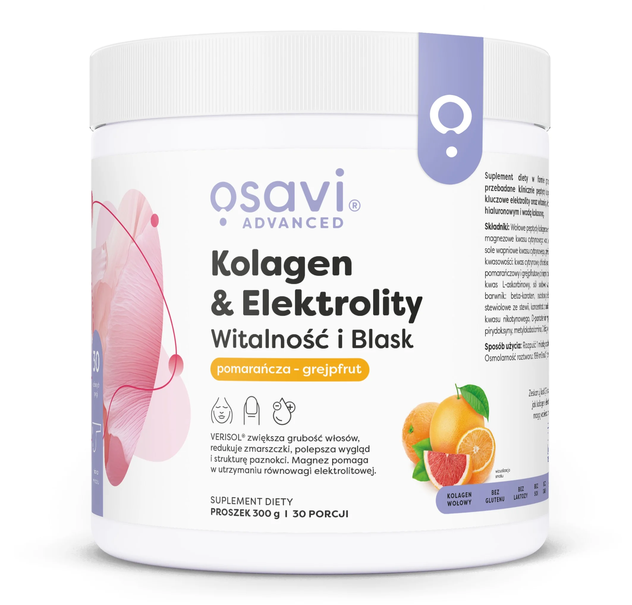 Osavi Kolagen & Elektrolity Witalność i Blask pomarańcza & grejpfrut, proszek, 300 g