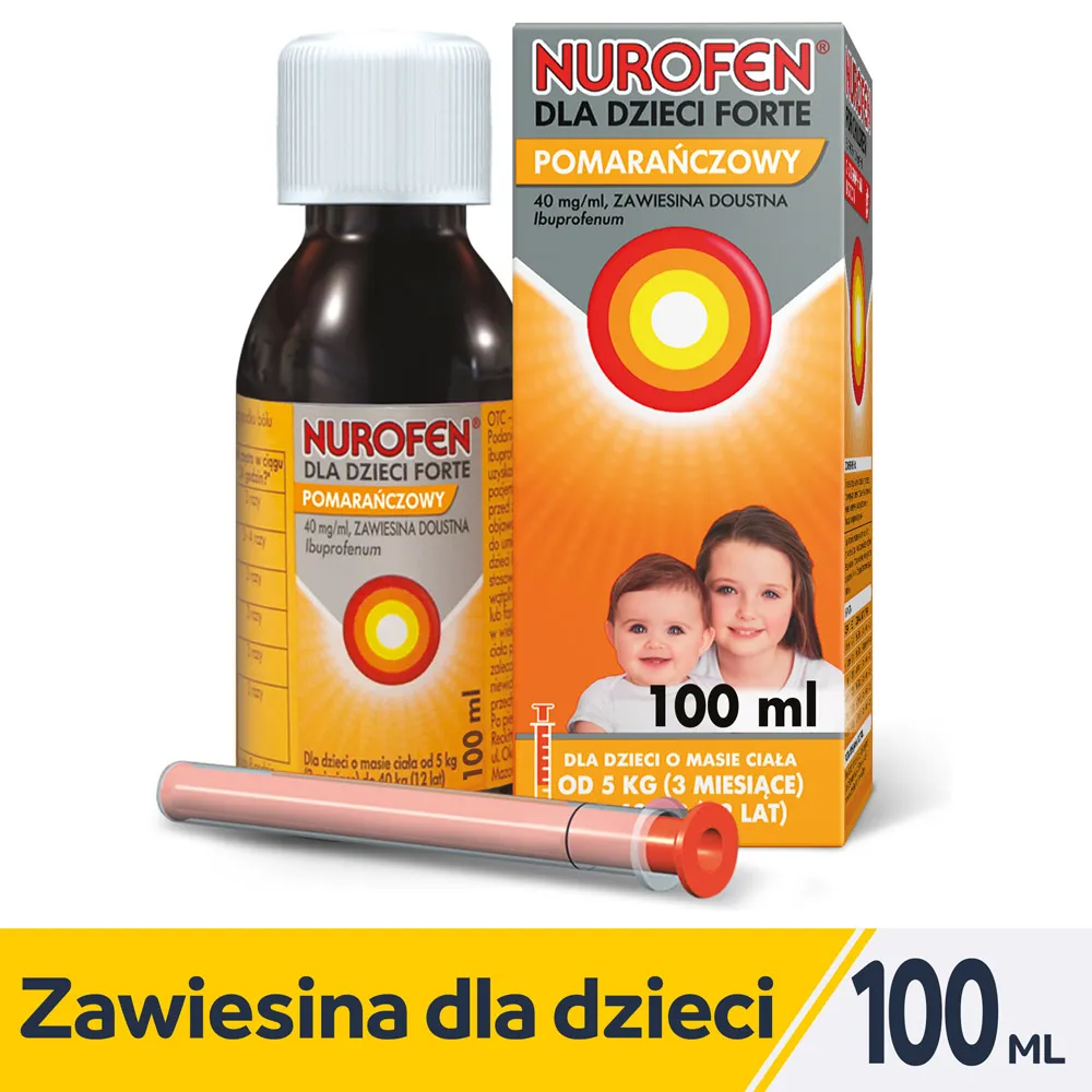 Nurofen dla dzieci Forte smak Pomarańczowy, 40 mg/ml, zawiesina doustna, 100 ml 