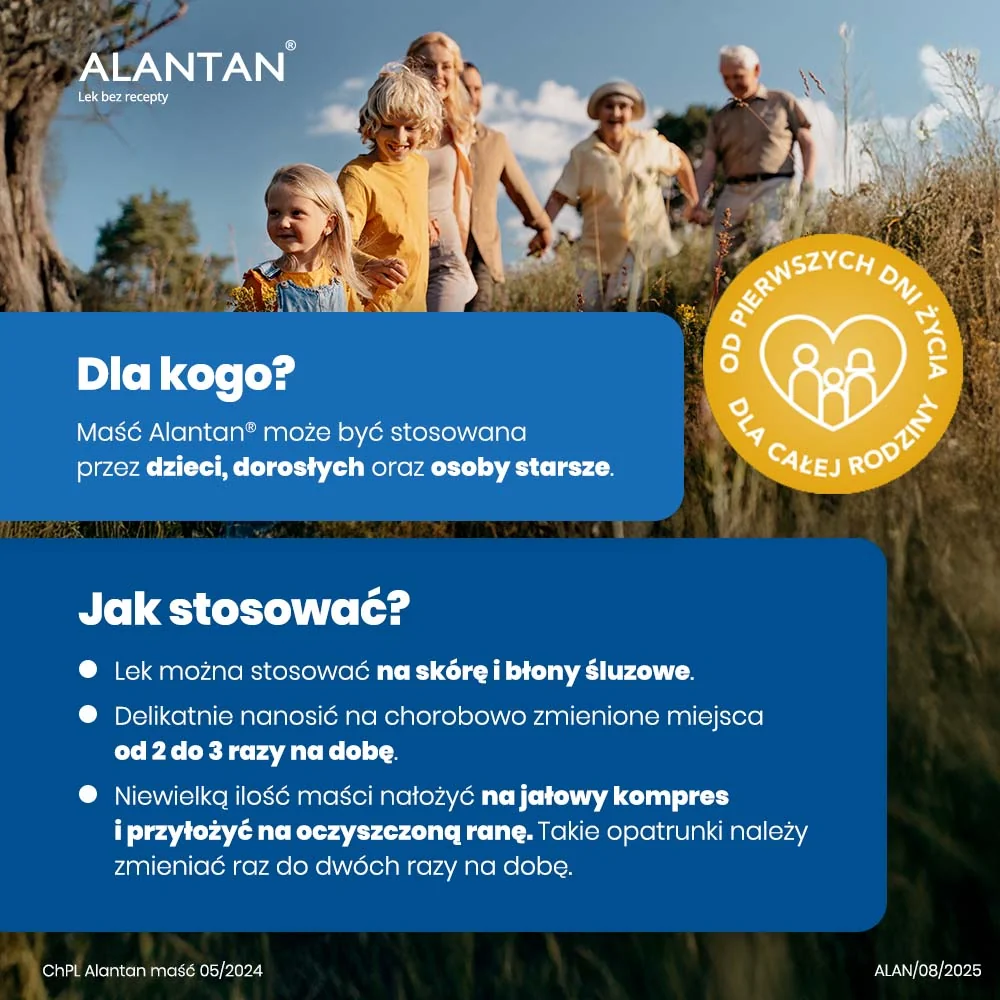 Alantan maść stosowana przy leczeniu róznych zmian skórnych, 30 g