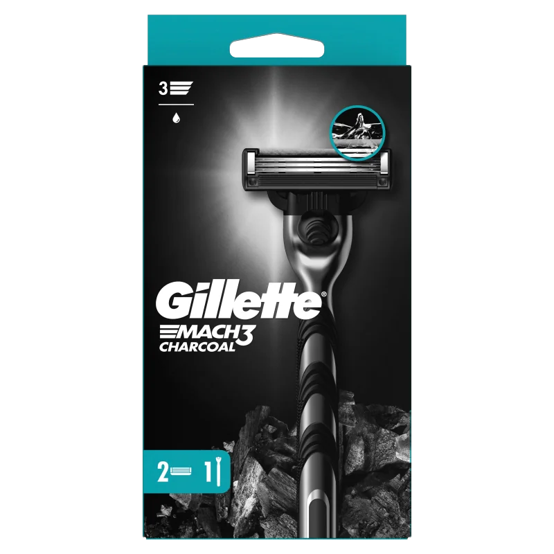 Gillette Mach3 Charcoal Maszynka do golenia z 2 wymiennymi ostrzami dla mężczyzn, 1 szt.