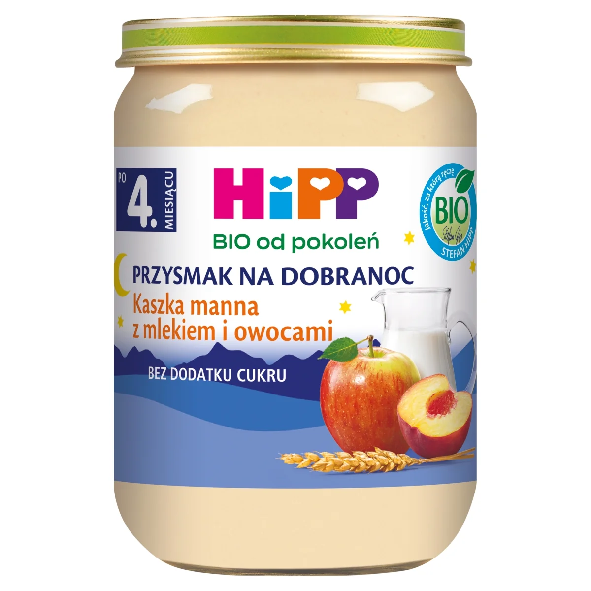 HiPP BIO od pokoleń kaszka manna z mlekiem i owocami po 4. miesiącu, 190 g