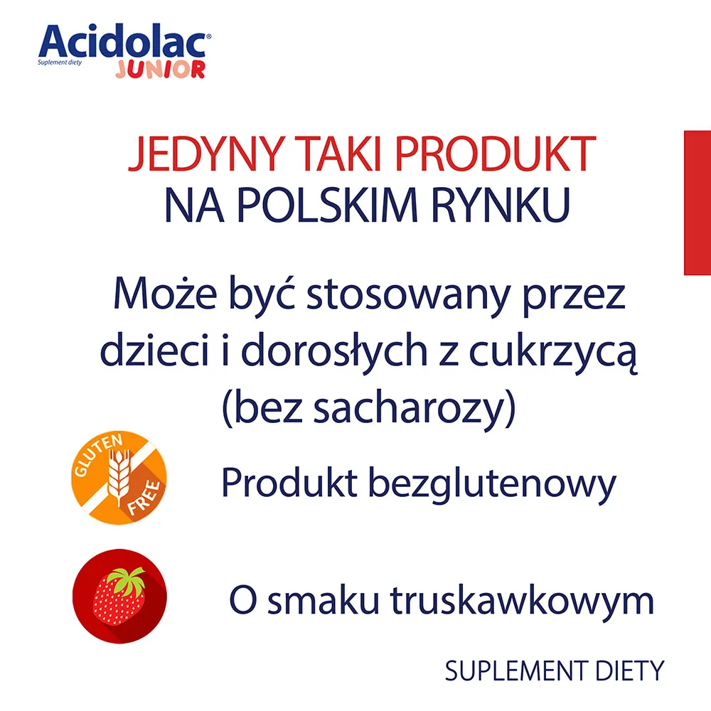 Acidolac Junior Smak Truskawkowy, 20 tabletek x 3 opakowania 