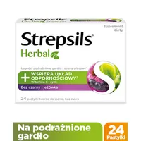 Strepsils Herbal, suplement diety, czarny bez i jeżówka, 24 pastylki do ssania