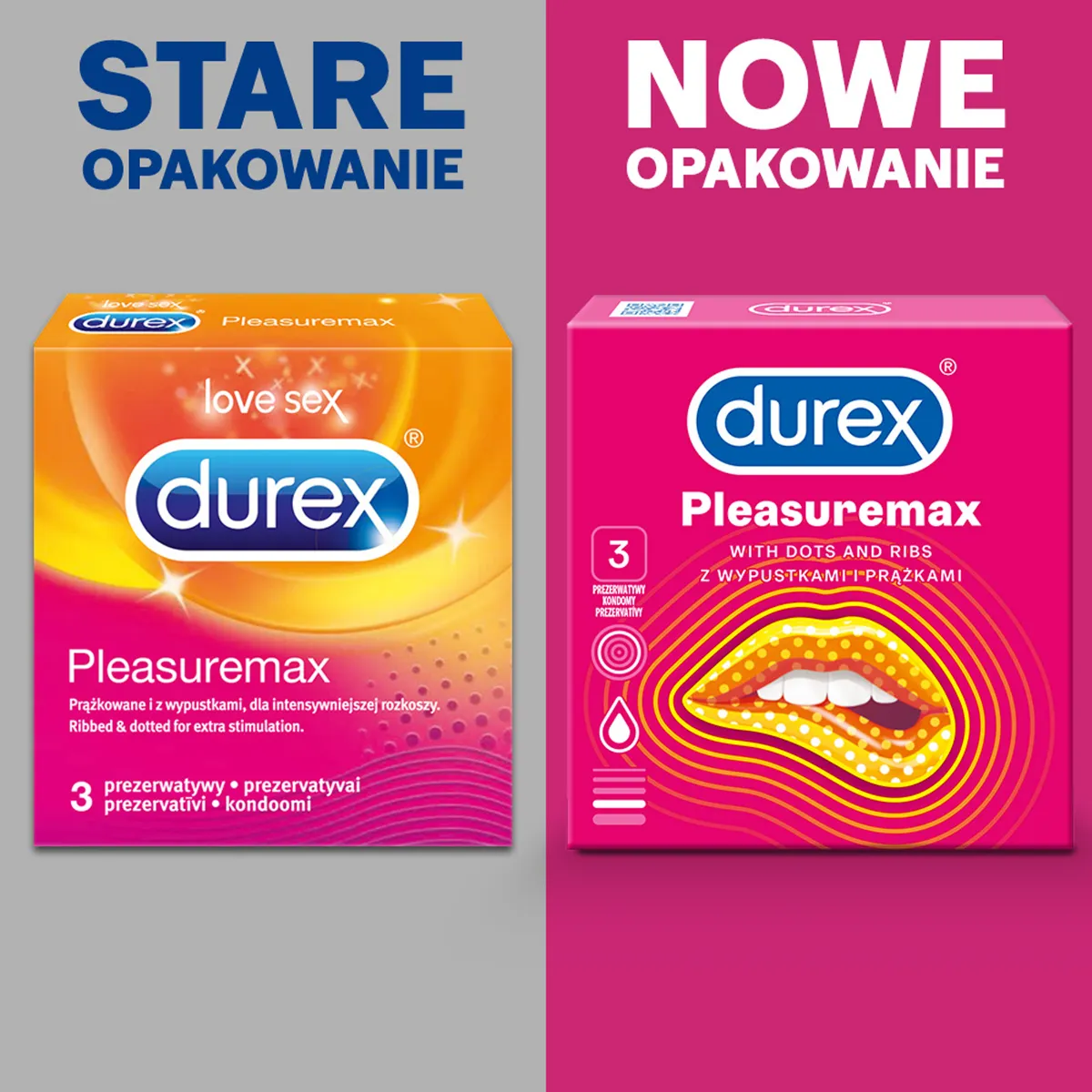 Prezerwatywy Durex Pleasuremax prążkowane i z wypustkami, 3 szt. 