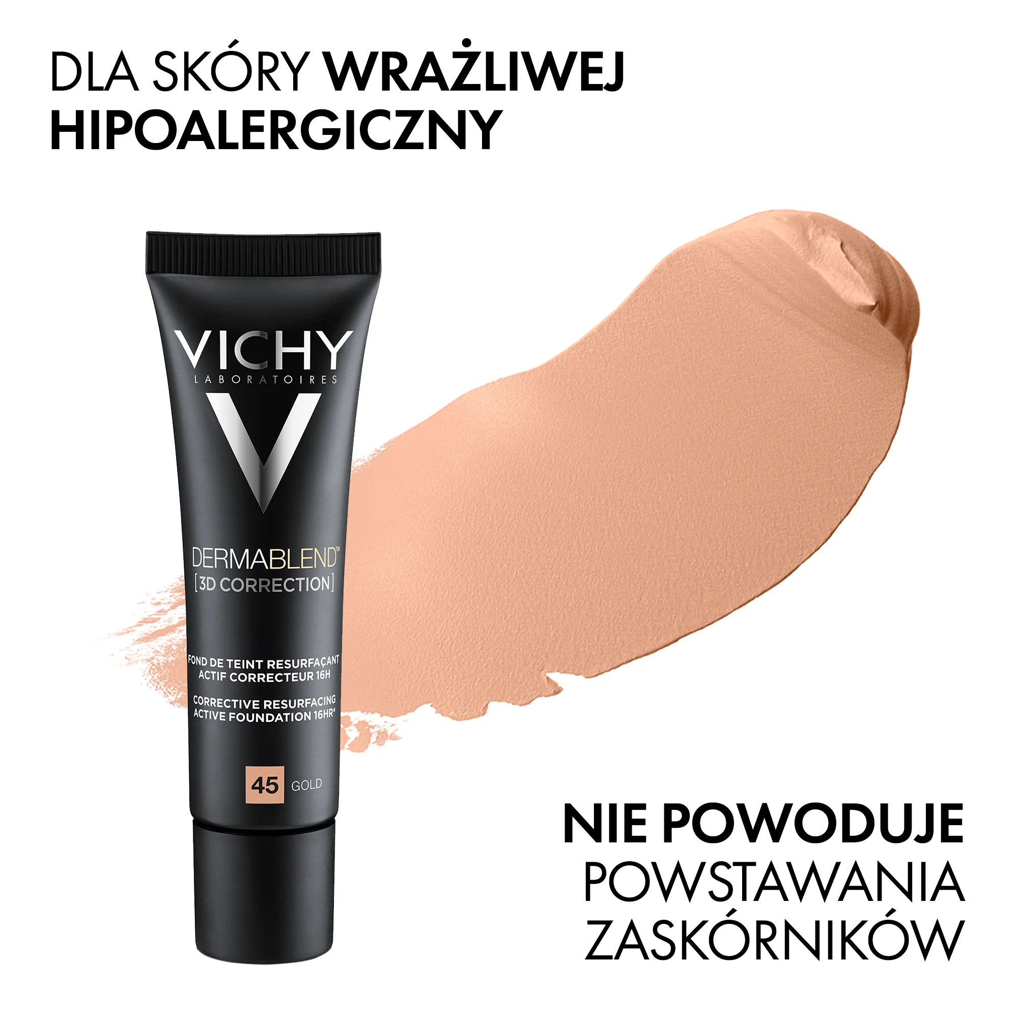 Vichy Dermablend 3D Correction podkład wyrównujący powierzchnię skóry 45 Gold, 30 ml