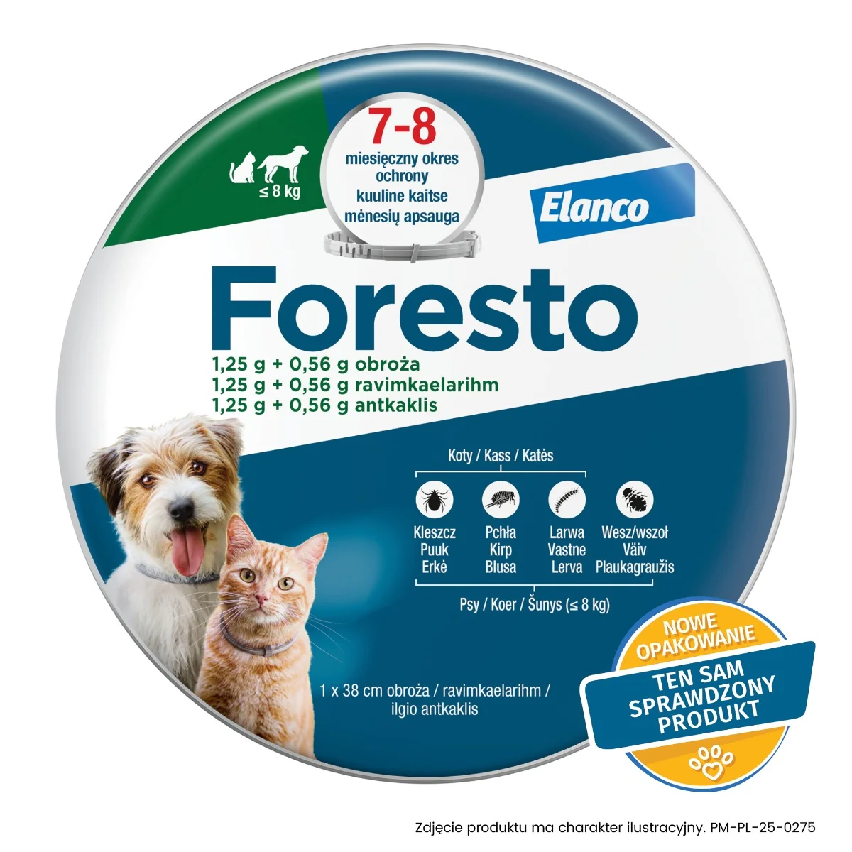 Foresto 1,25 g + 0,56 g, obroża dla kotów i psów ≤ 8 kg, 1 sztuka