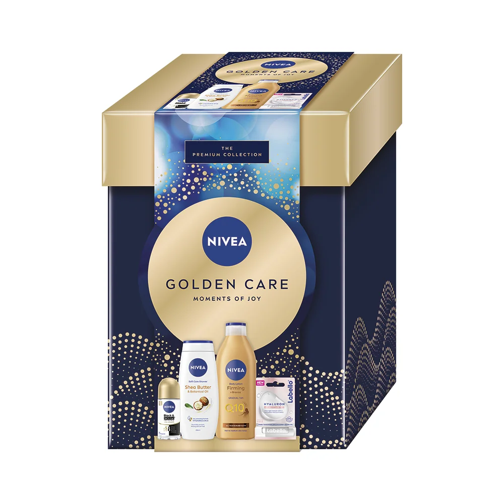 Nivea Golden Care Zestaw żel pod prysznic, 250 ml + balsam, 400 ml + antyperspirant, 50 ml + balsam do ust, 5,2 g