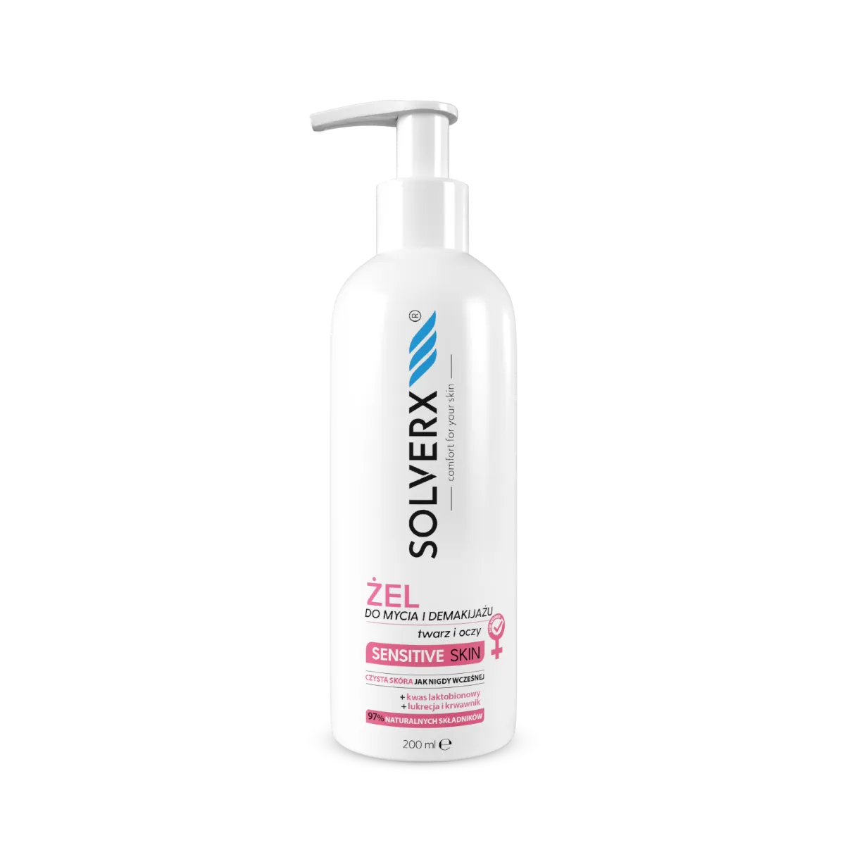 Solverx Sensitive Skin żel do mycia i demakijażu twarzy i oczu, 200 ml