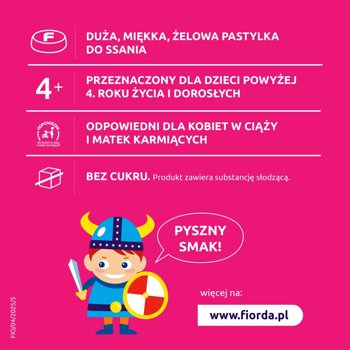 Fiorda Junior pastylki do ssania o smaku malinowym, 15 sztuk