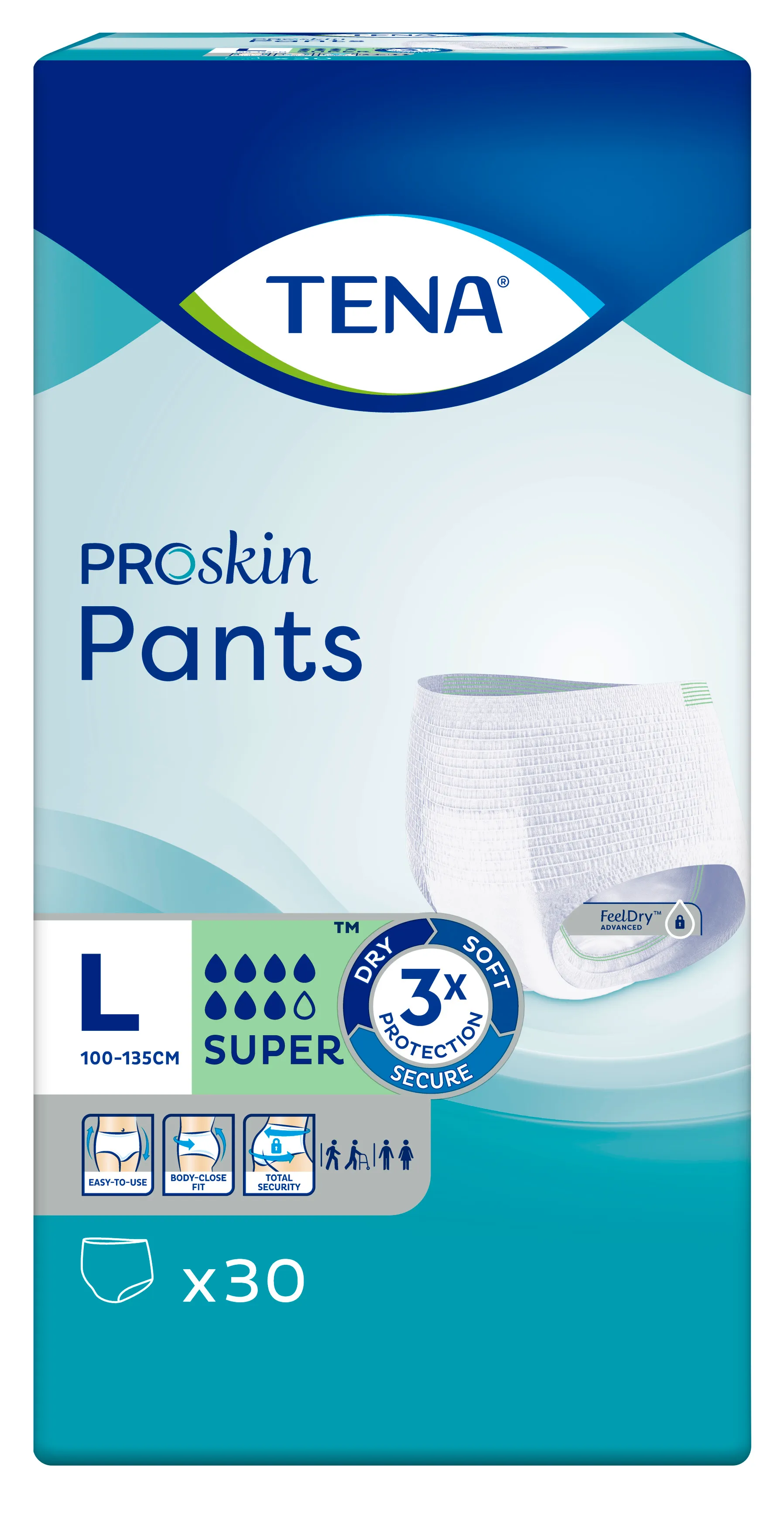 Tena Pants Proskin Super, majtki chłonne, rozmiar L, 100-135 cm, 30 sztuk