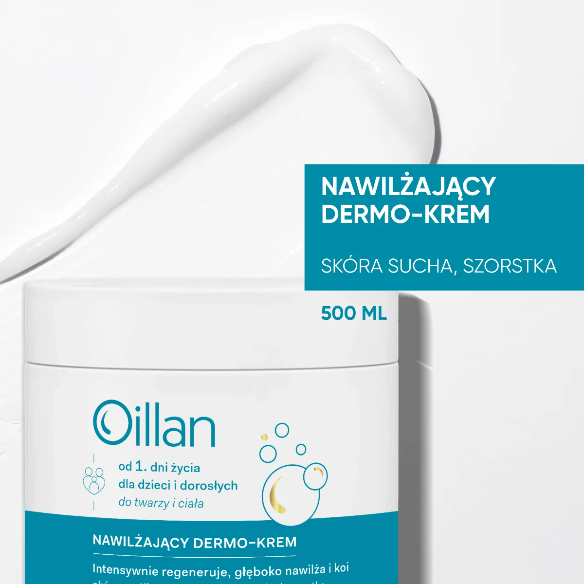 Oillan nawilżający dermo-krem do twarzy i ciała, 500 ml