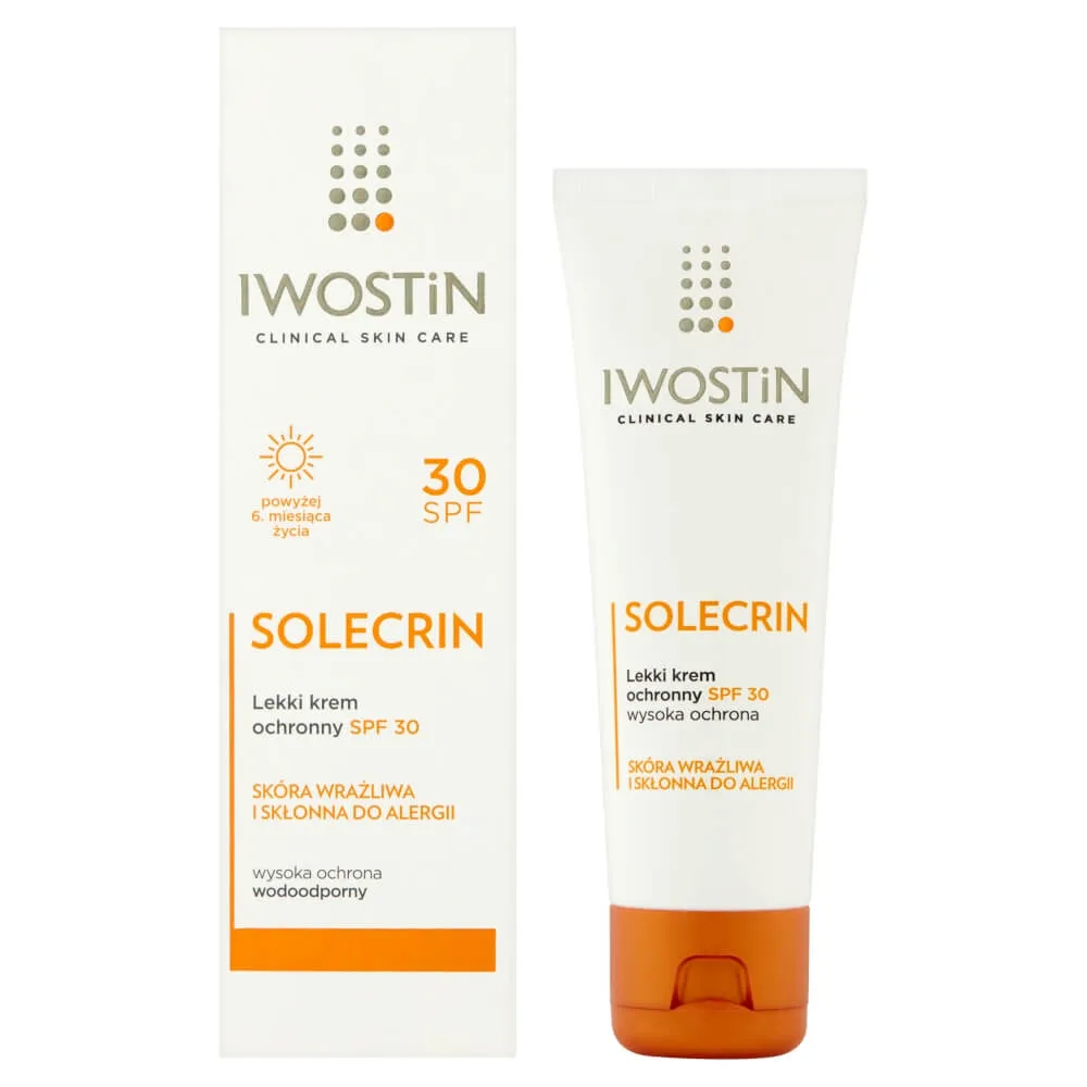 Iwostin Solecrin , Lekki krem ochronny, dla skóry wrażliwej i skłonnej do alergii, SPF 30, 50 ml