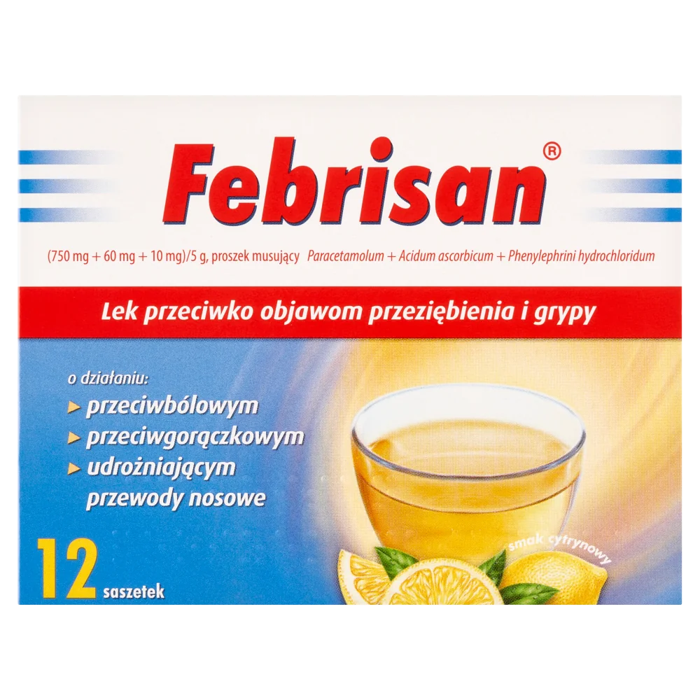 Febrisan (750 mg + 60 mg + 10 mg)/ 5 g proszek musujący, 12 saszetek