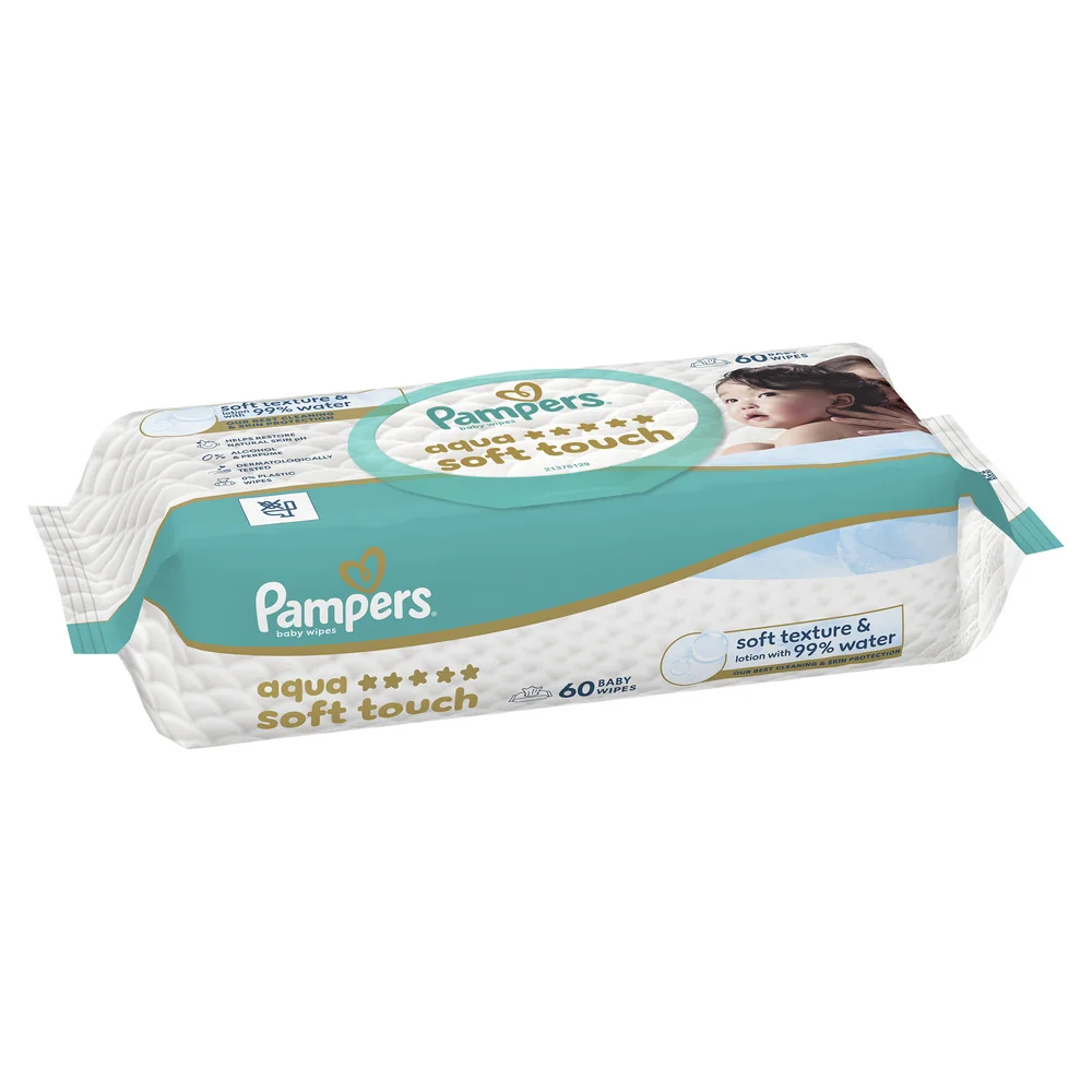 Pampers Aqua Soft Touch chusteczki nawilżane dla dzieci, 60 sztuk