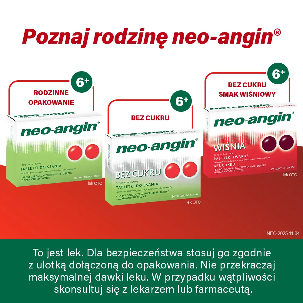 Neo-Angin 1,2 mg + 0,6 mg + 5,9 mg 24 tabletki do ssania