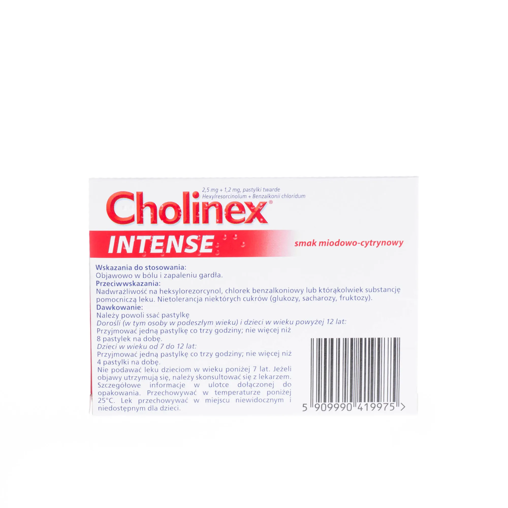 Cholinex intense, 20 pastylek twardych, smak miodowo-cytrynowy 