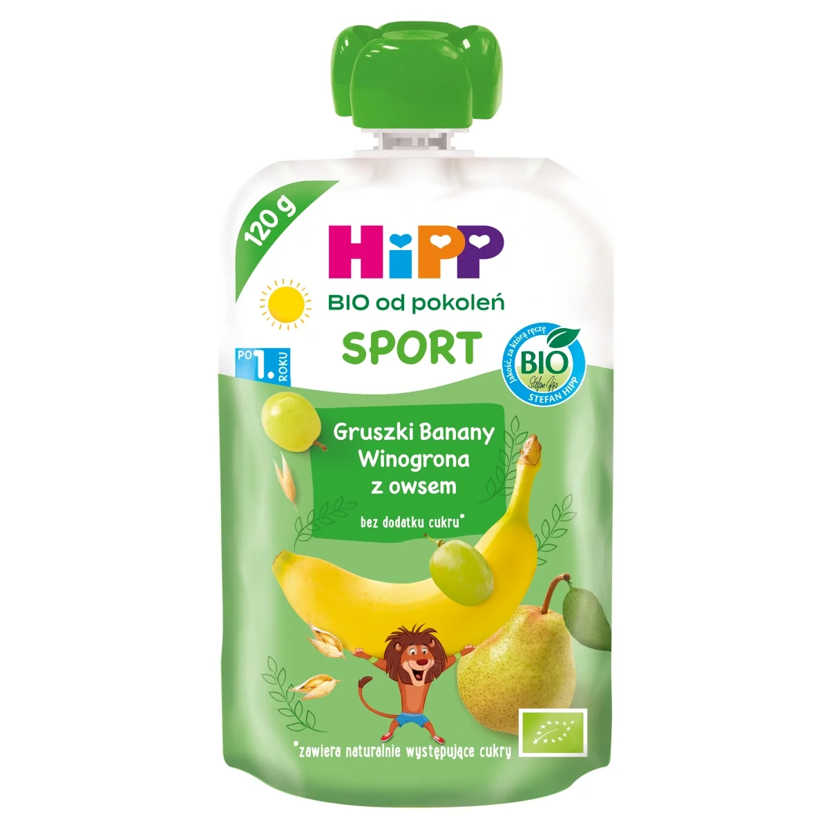 HiPP BIO od pokoleń SPORT gruszki-banany-winogrona z owsem po 12. miesiącu, 120 g