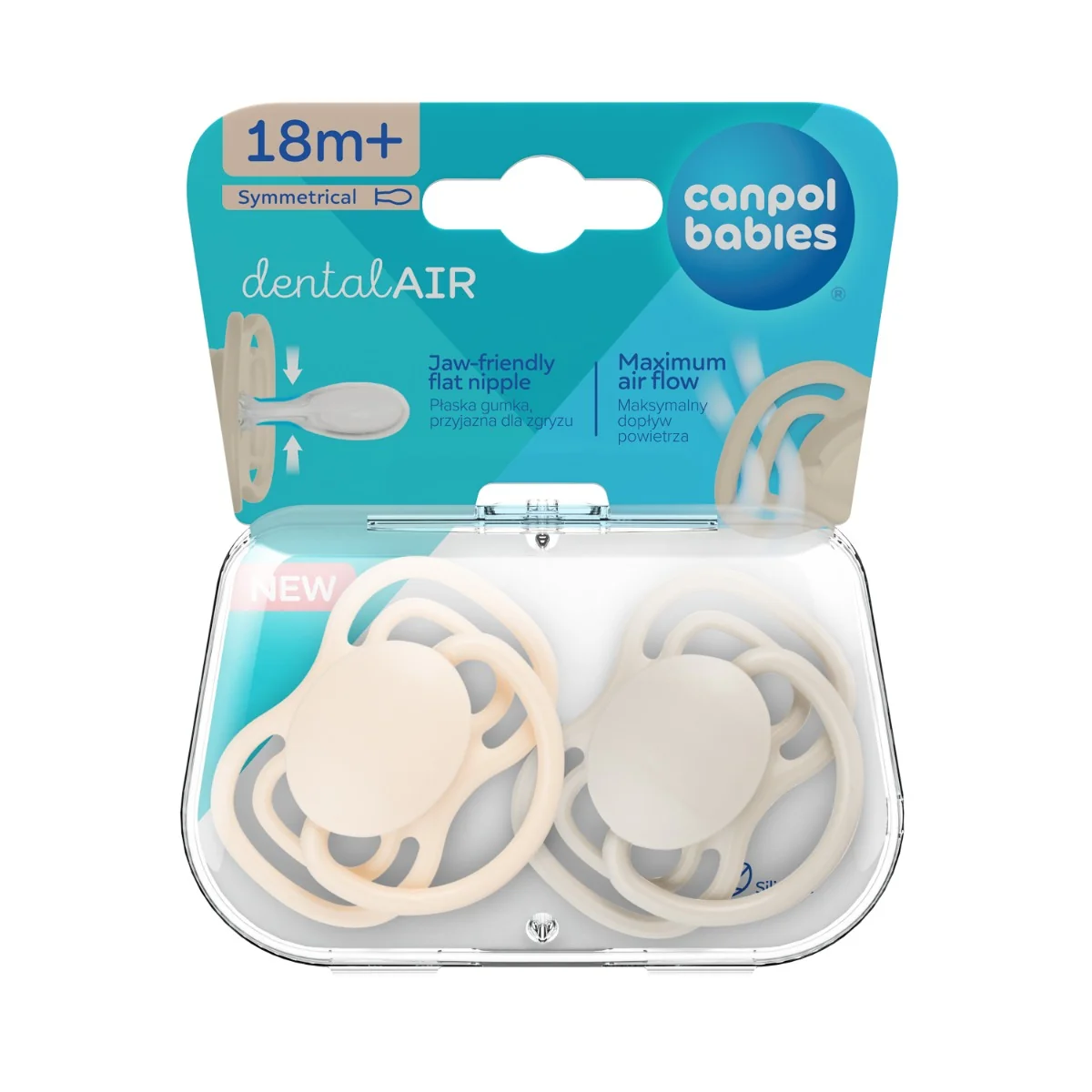 Canpol Babies dentalAIR Smoczek silikonowy 18m+ symetryczny kremowy, 2 sztuki