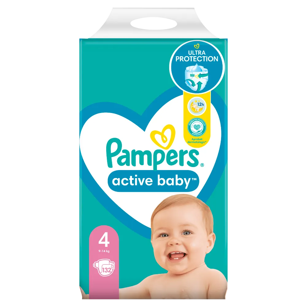 Pampers Active Baby Mega Pack, pieluchy, rozmiar 4, 9-14 kg, 132 sztuk