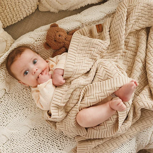 Babyono kocyk dzianinowy bawełniany beżowy, 1 sztuka
