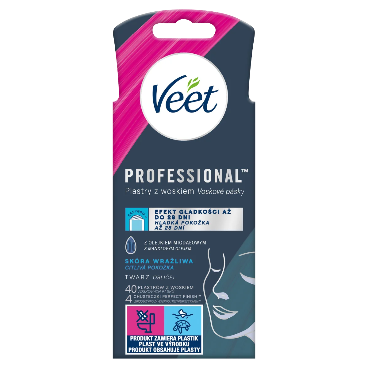 Veet Professional plastry z woskiem do skóry wrażliwej, 40 sztuk + 4 chusteczki
