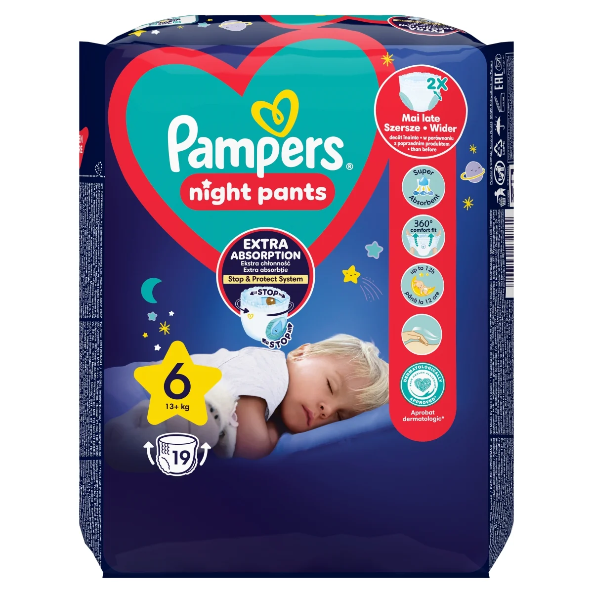 Pampers Night Pants pieluszki jednorazowe na noc, rozmiar 6, 13+ kg, 19 sztuk
