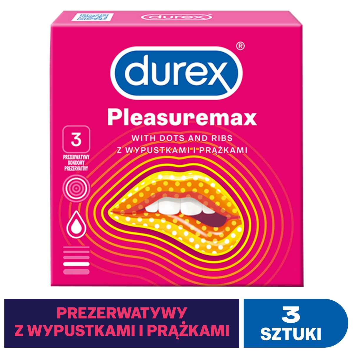 Durex Pleasuremax prezerwatywy prążkowane i z wypustkami, 3 szt.