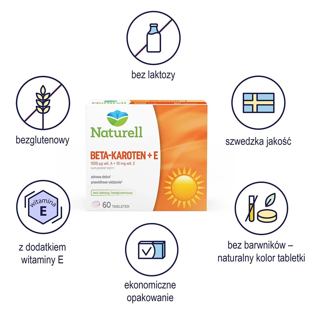 Naturell Beta-Karoten + E, suplement diety, 60 tabletek 