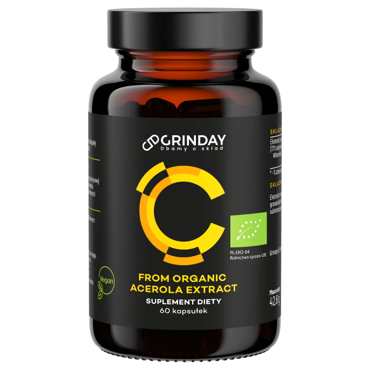 Grinday Bio witamina C z organicznej aceroli - suplementy diety - 6D kapsułek