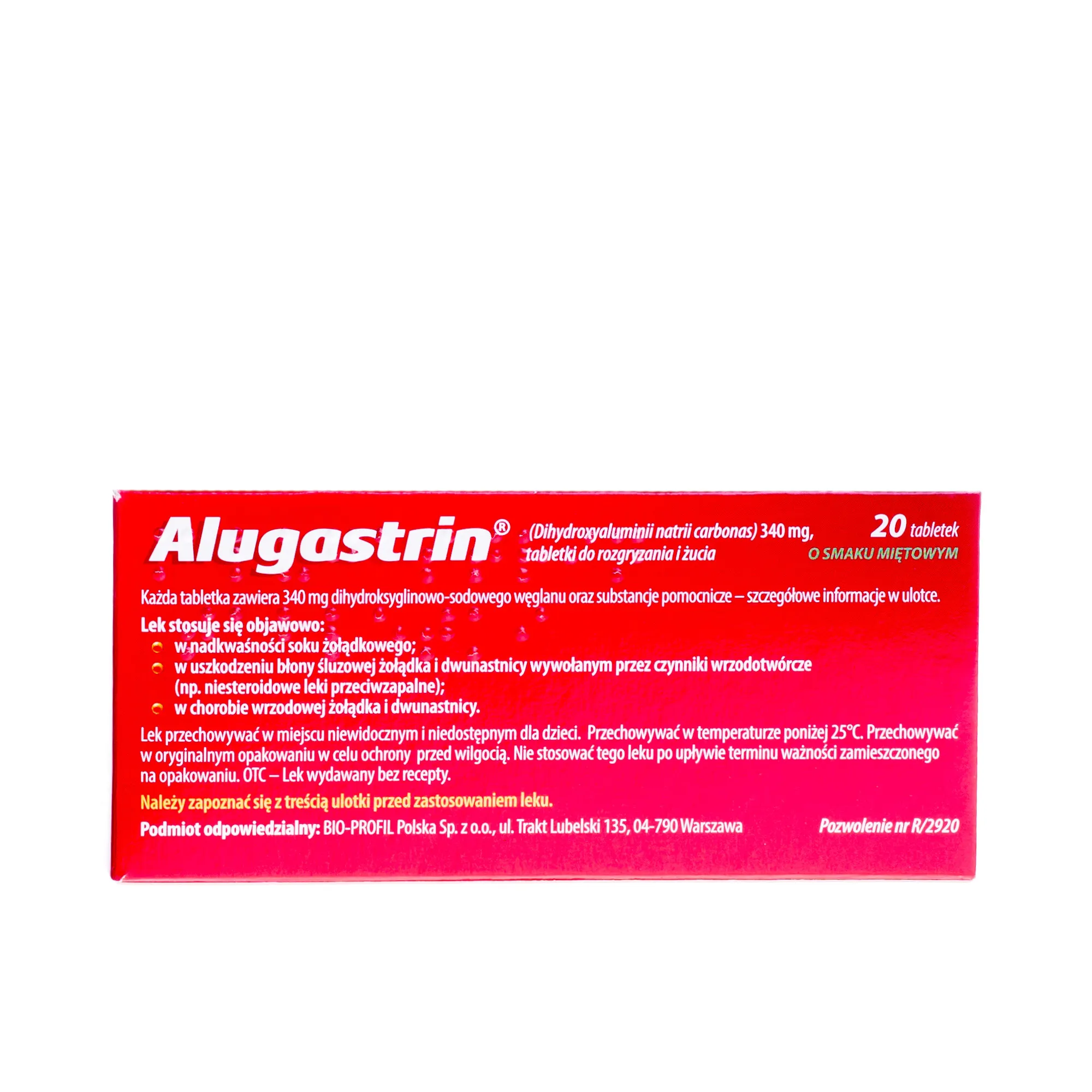 Alugastrin, 340 mg, 20 tabletek o smaku miętowym 