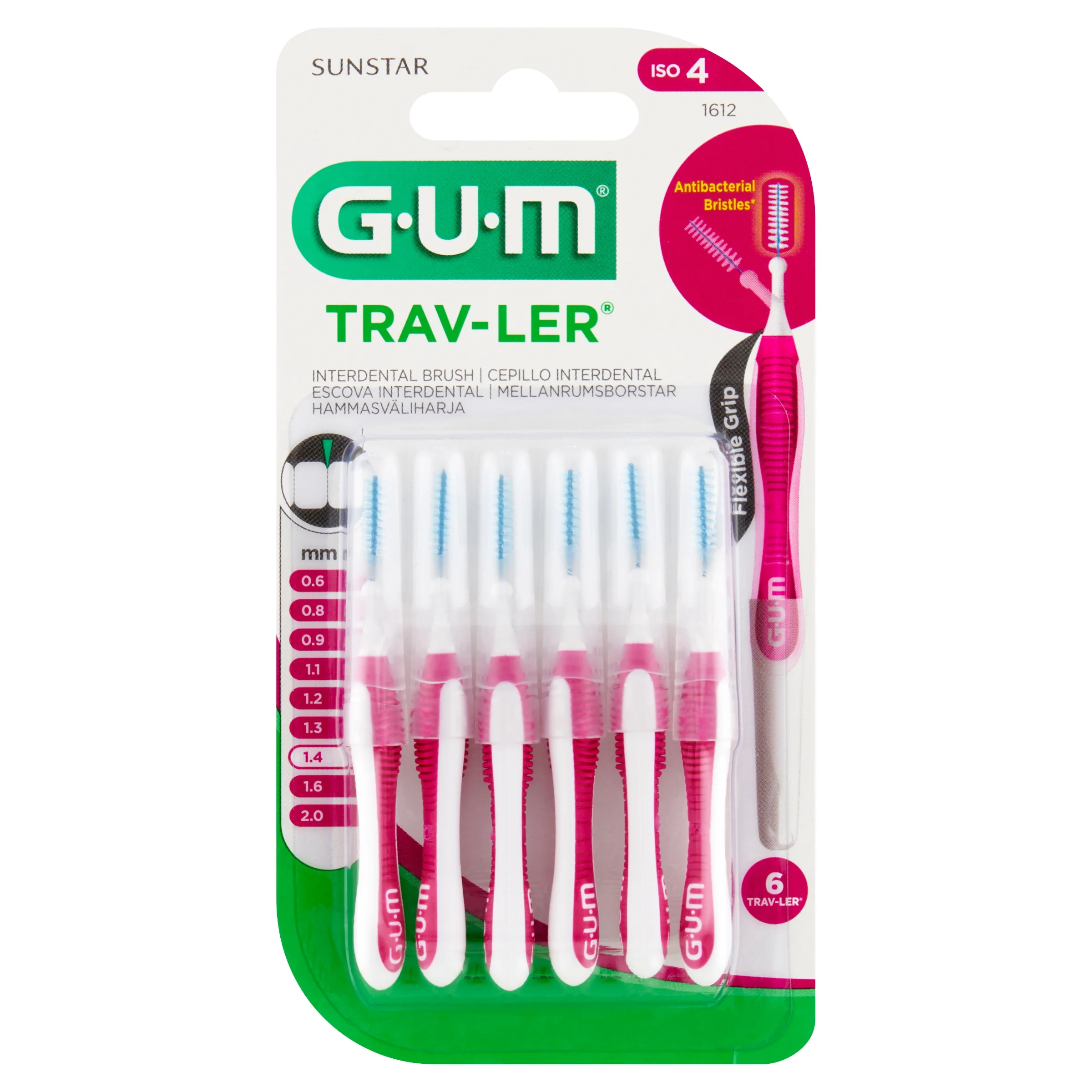 Sunstar Gum Trav-Ler różowe szczoteczki międzyzębowe 1,4 mm, 6 sztuk