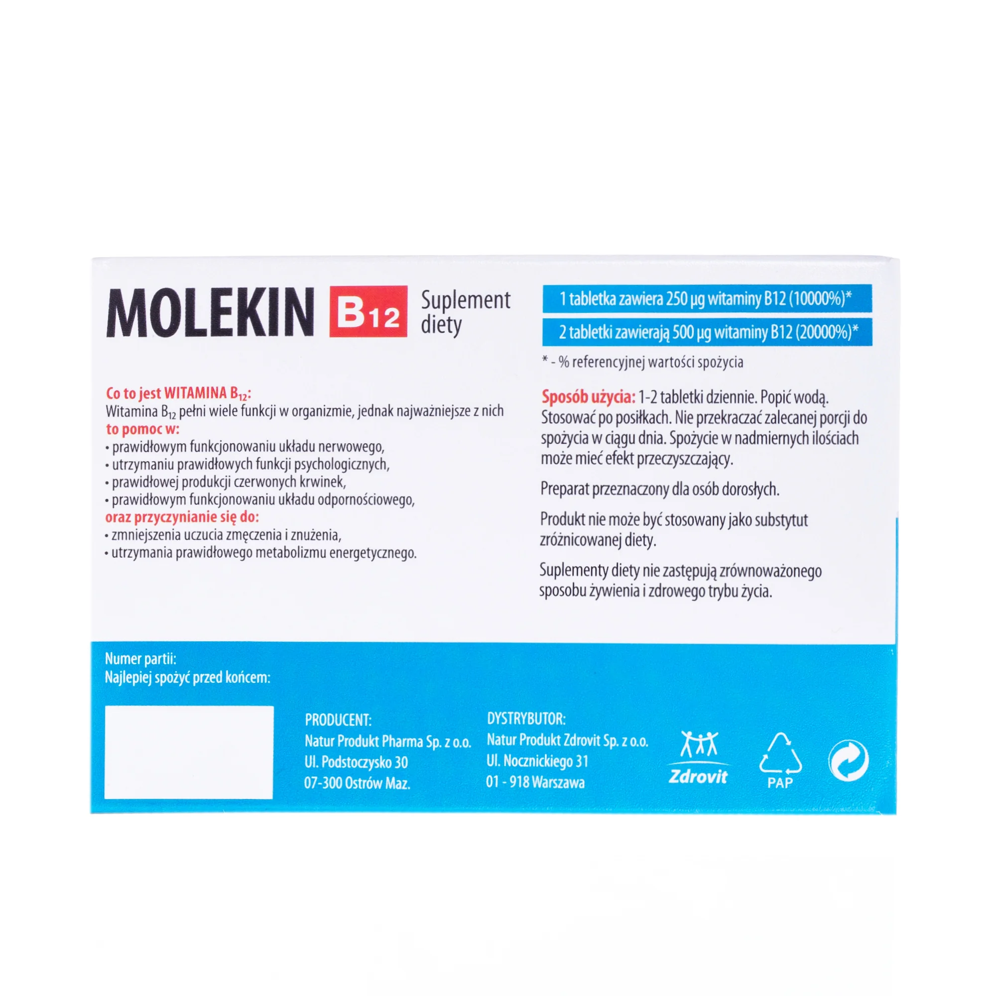 Molekin B12, suplement diety, 60 tabletek