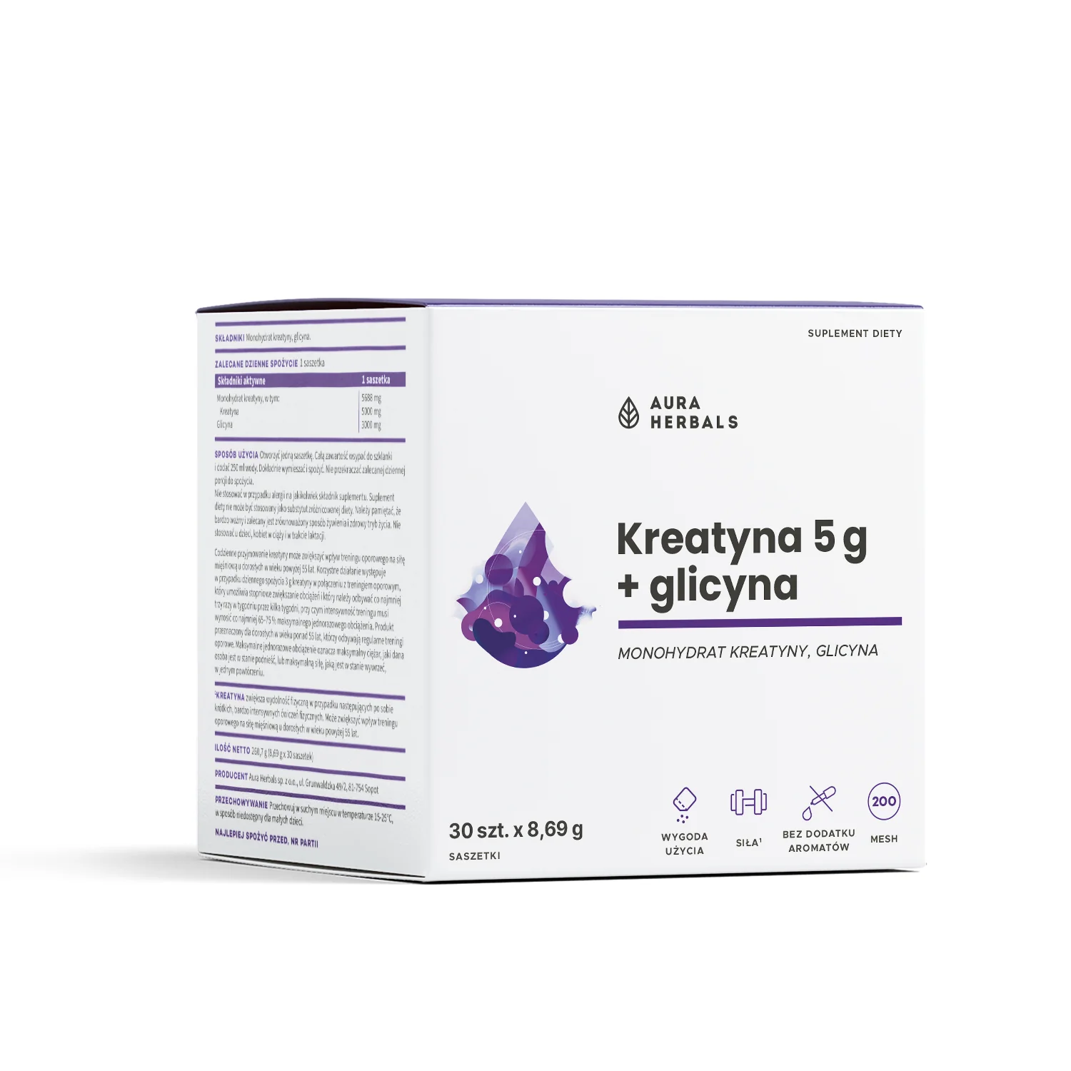 Aura Herbals Kreatyna 5 g, monohydrat + glicyna 30 saszetek