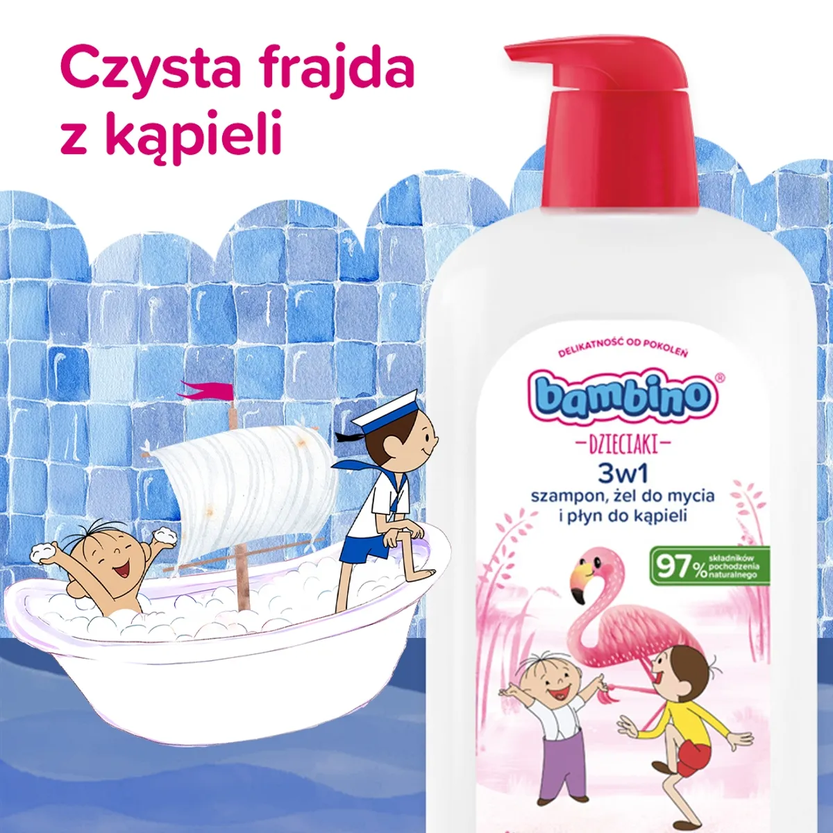 Bambino Dzieciaki Flaming 3w1 szampon, żel pod prysznic i płyn do kąpieli, 1000 ml