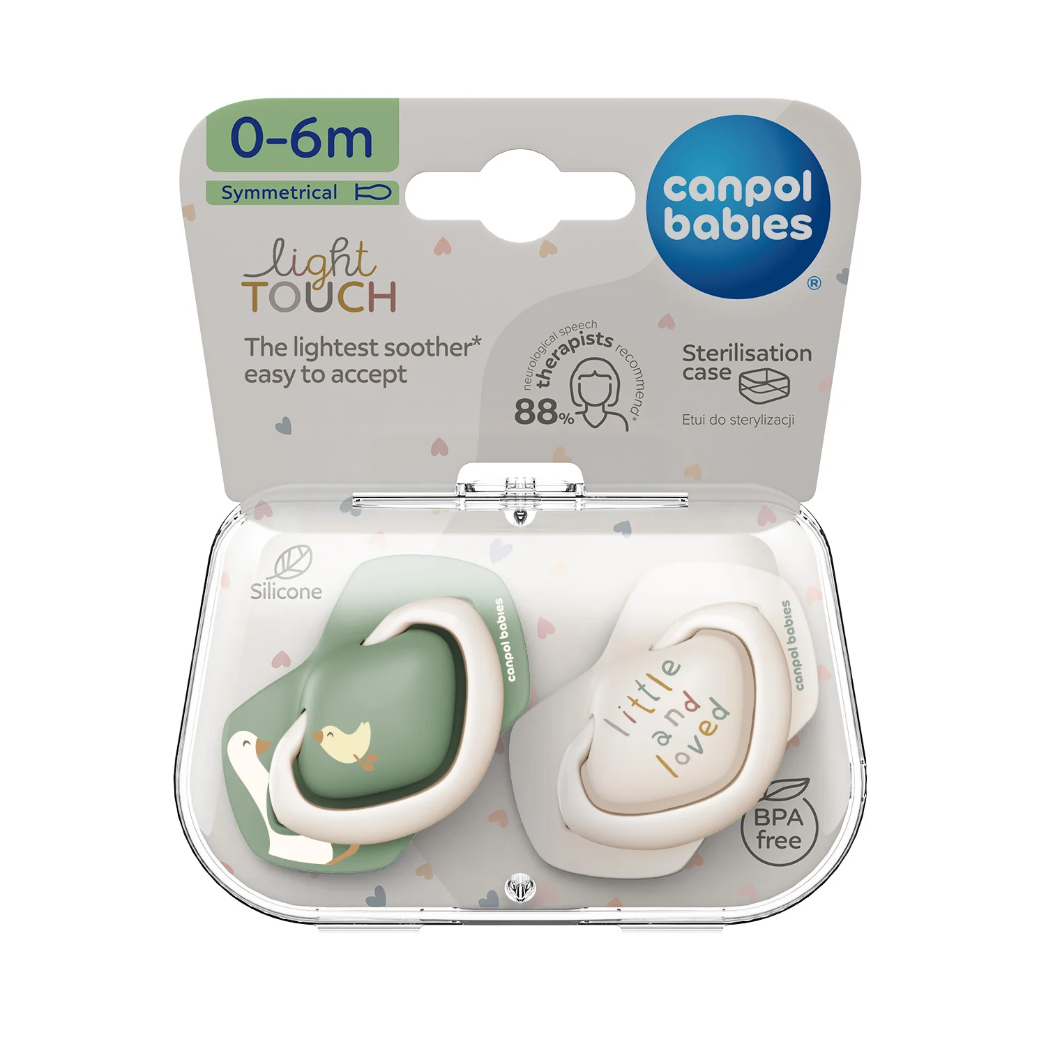 Canpol Babies lightTOUCH Smoczek silikonowy 0-6m symetryczny GOOSE, 2 sztuki
