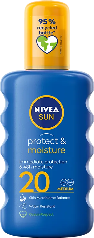 Nivea Sun Protect&Moisture nawilżający balsam do opalania w sprayu SPF 20, 200 ml