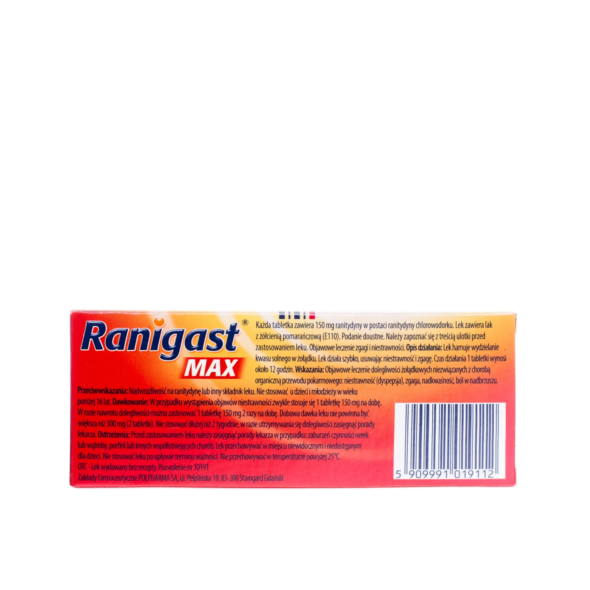 Ranigast Max 150 mg - 10 tabetek powlekanych stosowanych przy leczeniu zgagi i niestrawności 