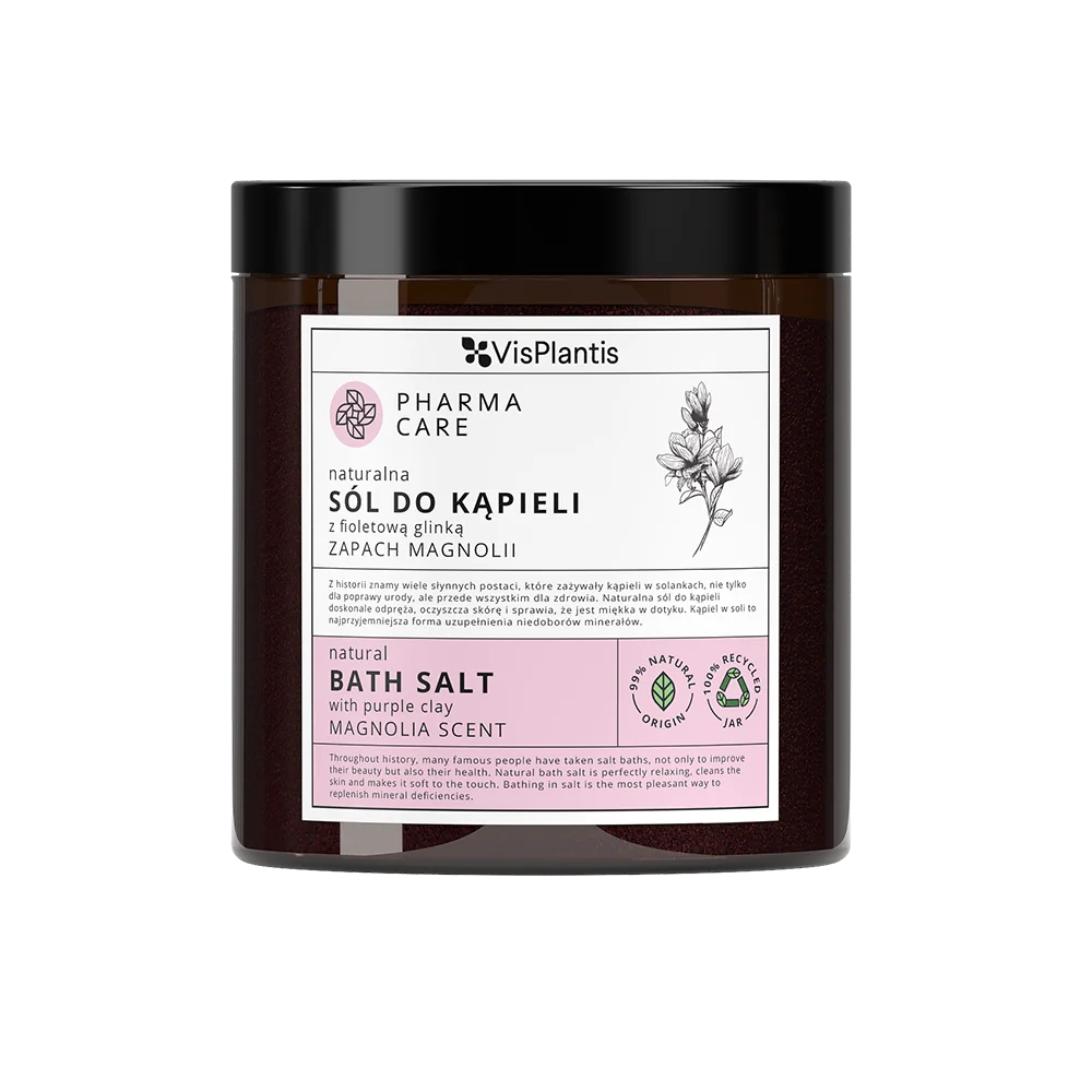 VisPlantis Pharma Care naturalna sól do kąpieli z fioletową glinką Magnolia, 800 g
