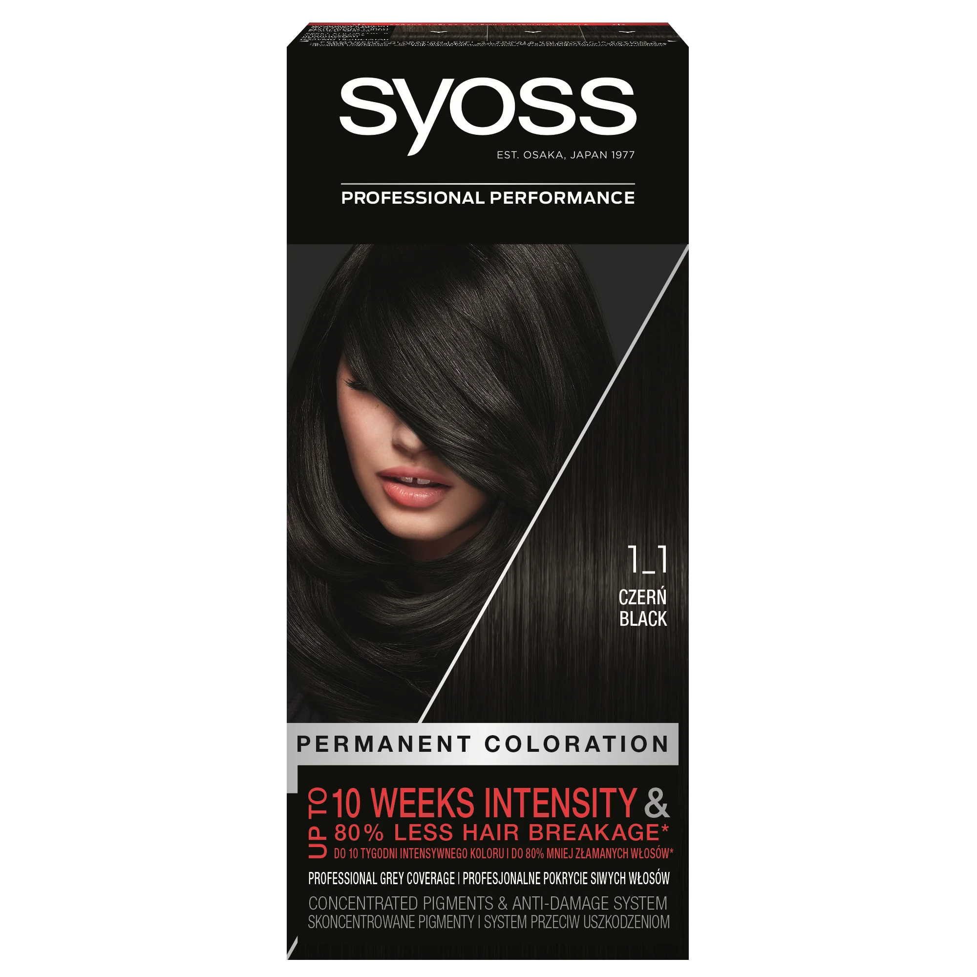 Syoss Permanent Coloration farba do włosów trwale koloryzująca nr 1-1 Czerń, 115 ml