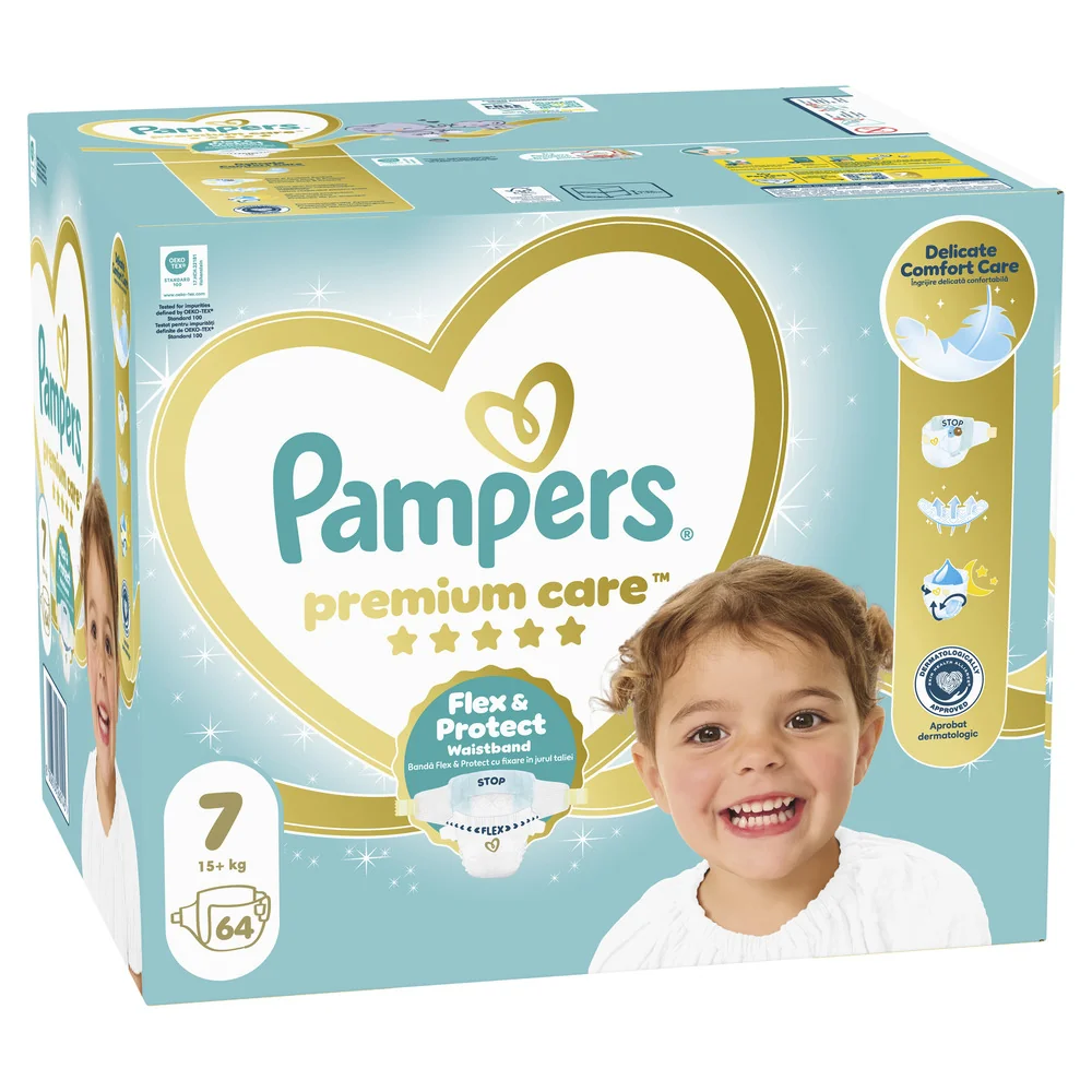Pampers Premium Care 7 pieluchy, rozmiar 7, 15+ kg, 64 sztuki