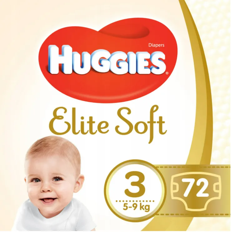 Huggies Elite Soft, pieluchy rozmiar 3, 5-9 kg, 72 sztuki