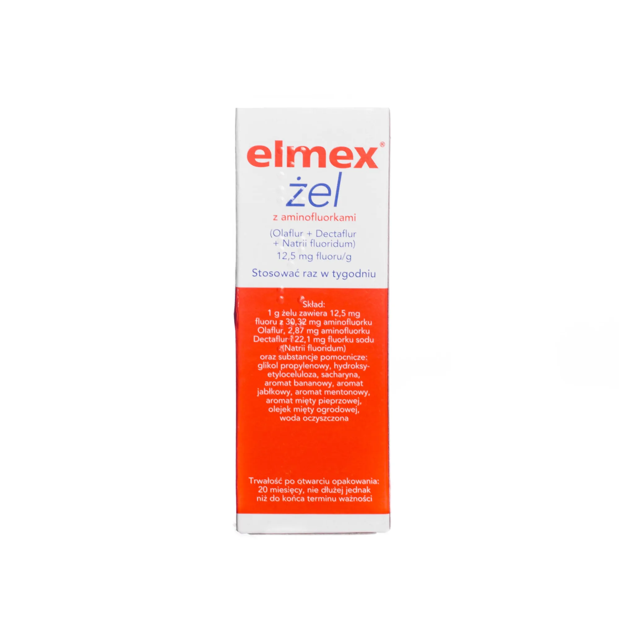 Elmex, żel z aminofluorkami ( Olaflur + Dectaflur + Natrii fluoridum ), 12,5 mg fluoru / g 25 g 