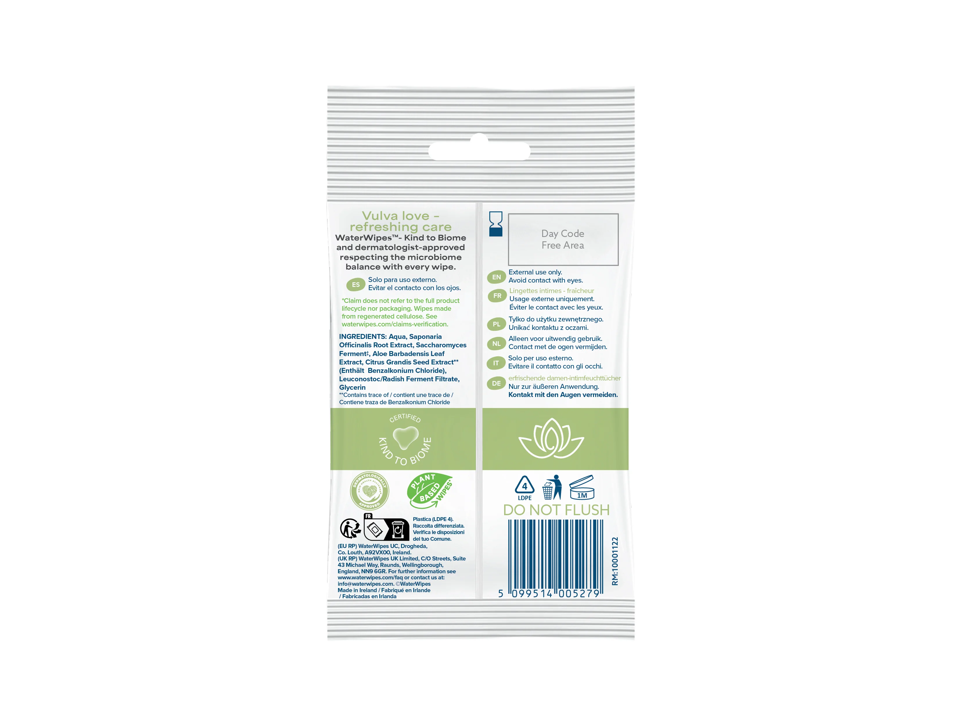 WaterWipes Fem Care Refreshing chusteczki nawilżane do higieny intymnej, 10 sztuk
