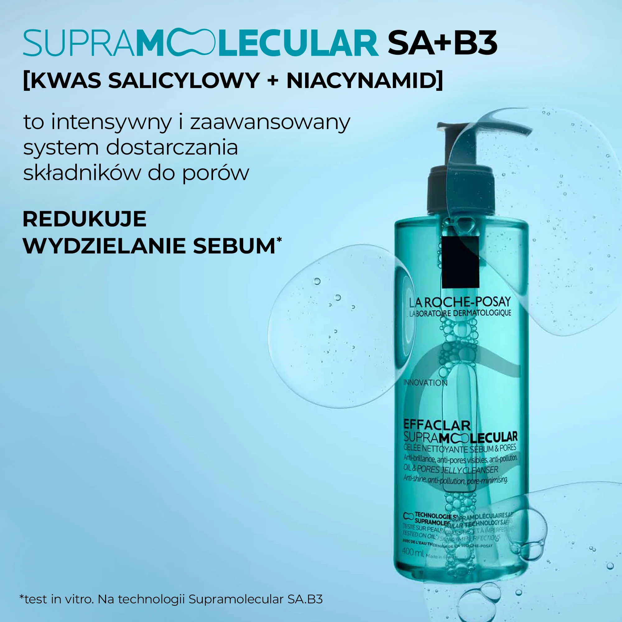 La Roche-Posay Effaclar Supramolecular żel oczyszczający pory i redukujący sebum, 400 ml