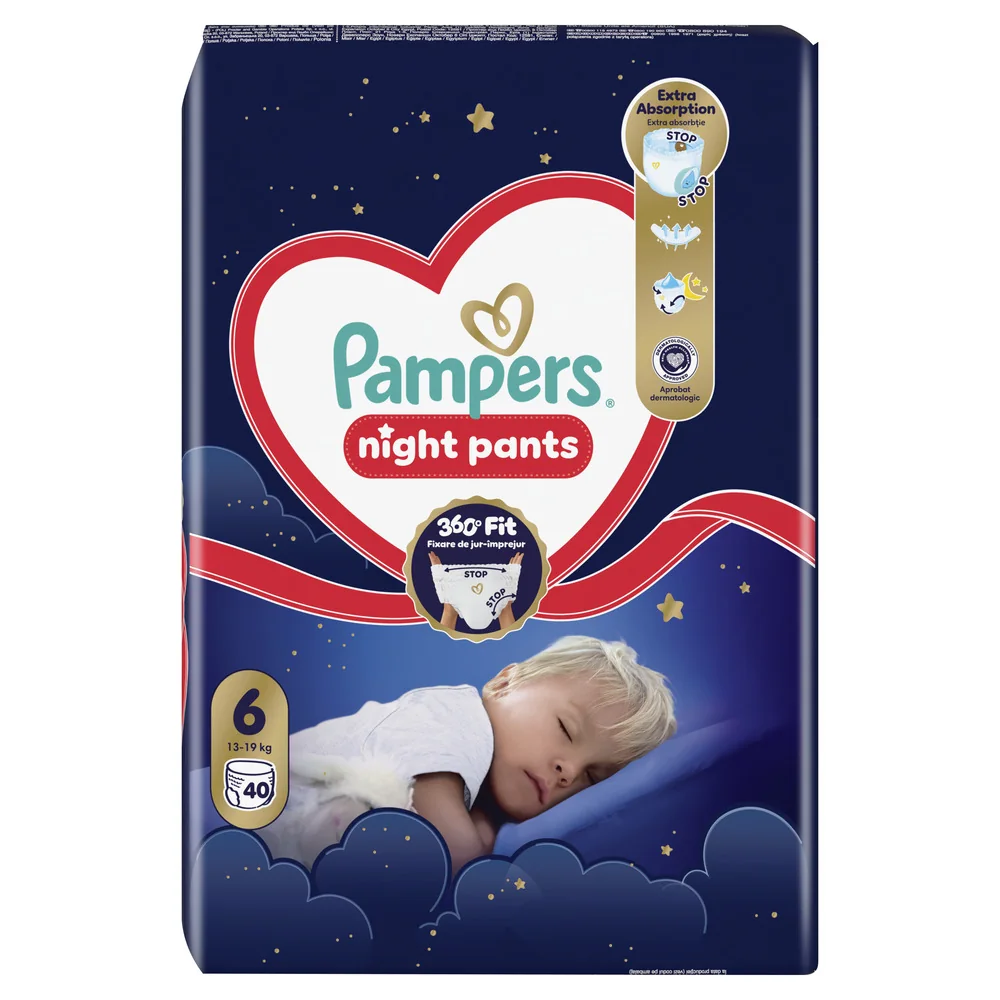 Pampers Night Pants 6 pieluchomajtki, rozmiar 6, 13-19 kg, 40 sztuk