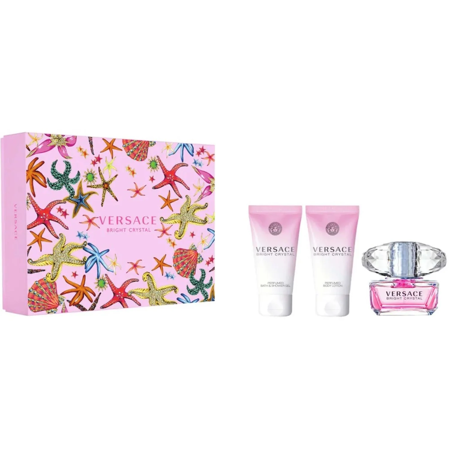 Versace Bright Crystal woda toaletowa, 50 ml + balsam do ciała, 50 ml + żel pod prysznic, 50 ml