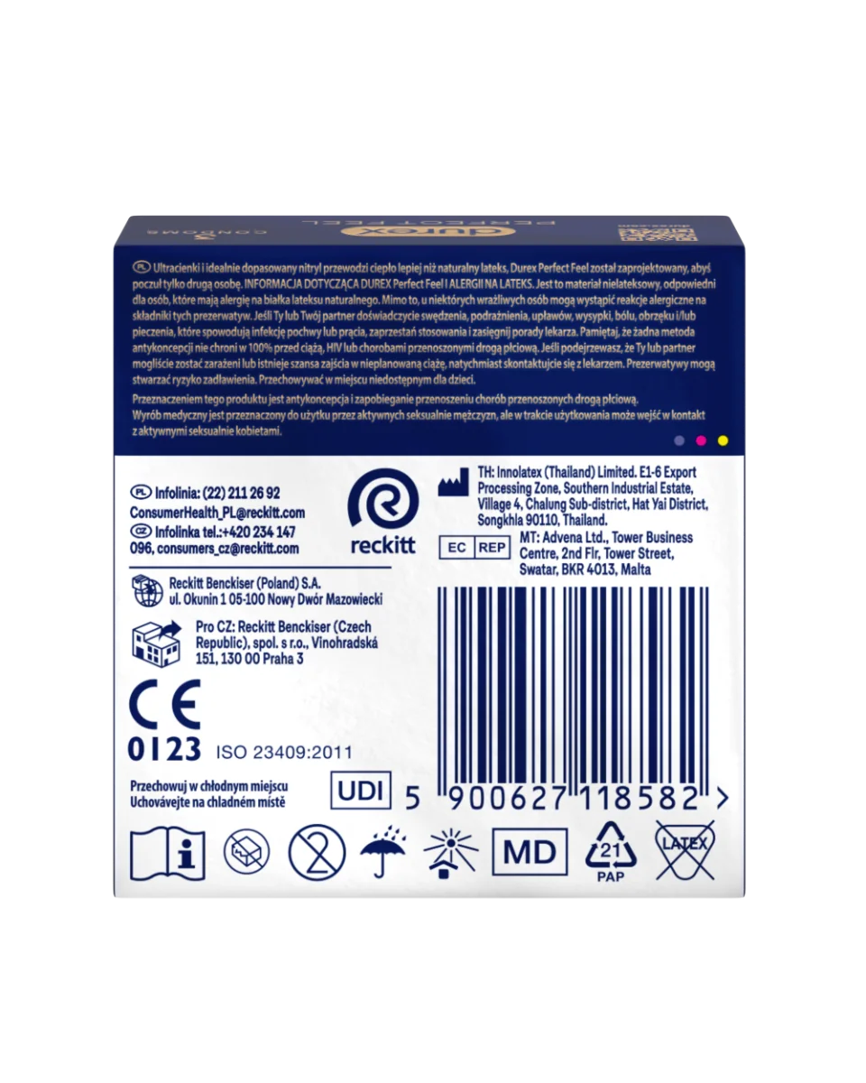 Durex Perfect Feel prezerwatywy nielateksowe, 3 sztuki